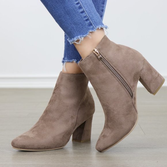 Pointy Toe Tan Vegan Suede Ankle Boots - Picture 5 of 8